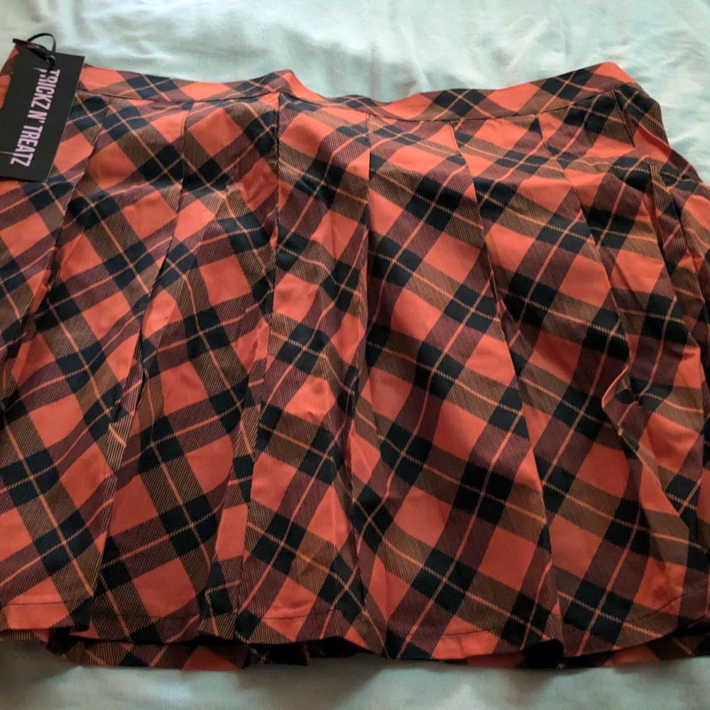 Chic Orange and Black Plaid Mini Skirt